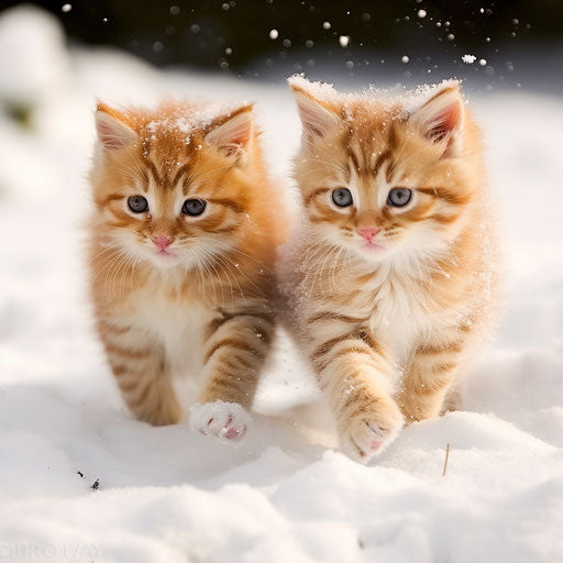 Manx cat kittens playing in the snow
