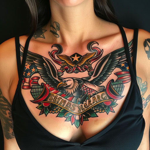 Classic Americana chest tattoo for women