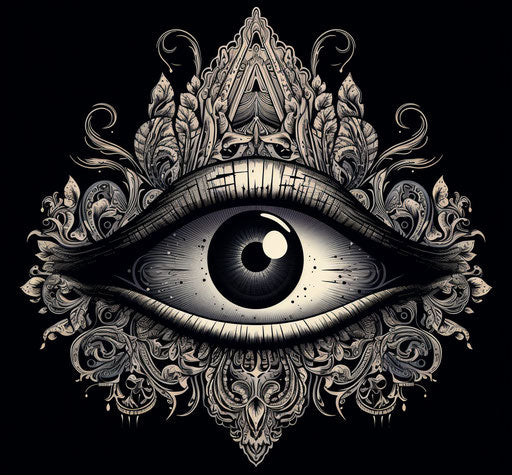 All-seeing eye with ornamental black and white style