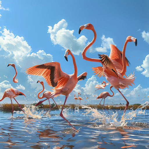 Young flamingos playing in a lagoon
