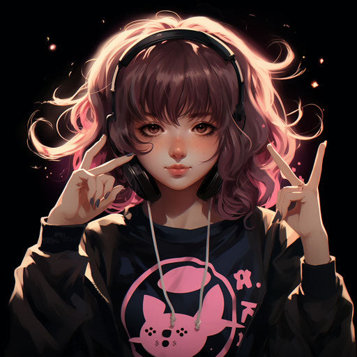 Cute anime peace sign on black background