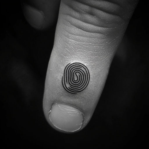 Fingerprint tattoo with minimalist infinity symbol