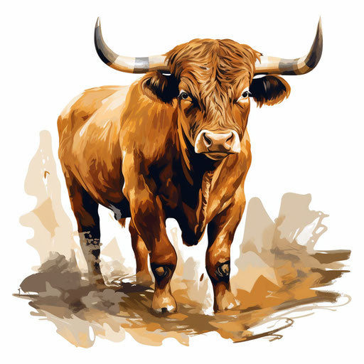 Bull clipart in the style of Oil painting, on a white background