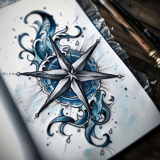 Nautical North Star with ocean waves