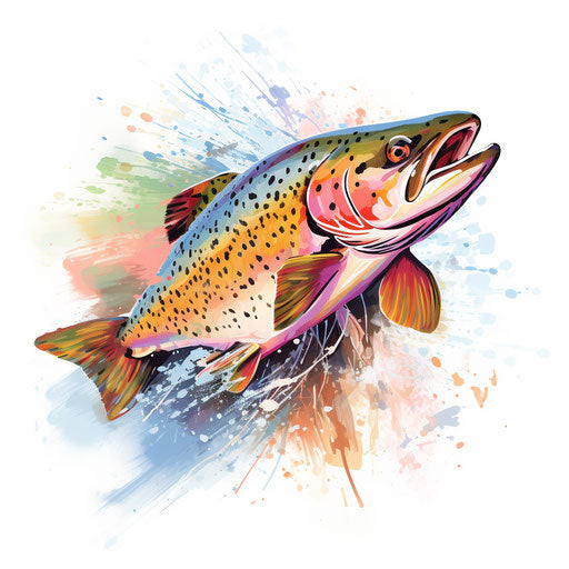Trout clipart in the style of Impressionistic Art, on a white background
