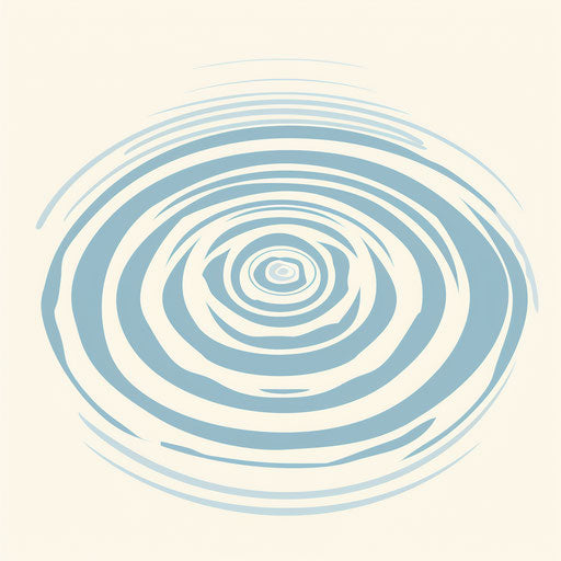 Simple flat tattoo sketch of a water ripple spiral, soft blues and whites, clipart design