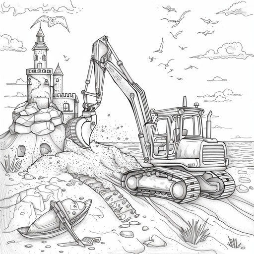 Bulldozer building a sandcastle on the beach