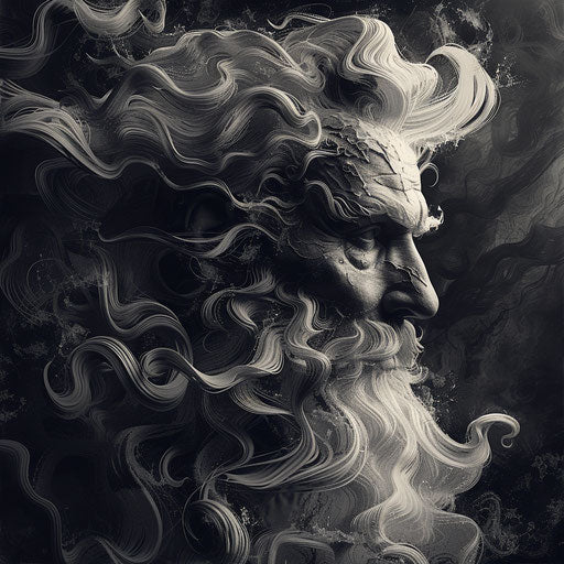 Zeus clipart on dark background, dramatic contrast