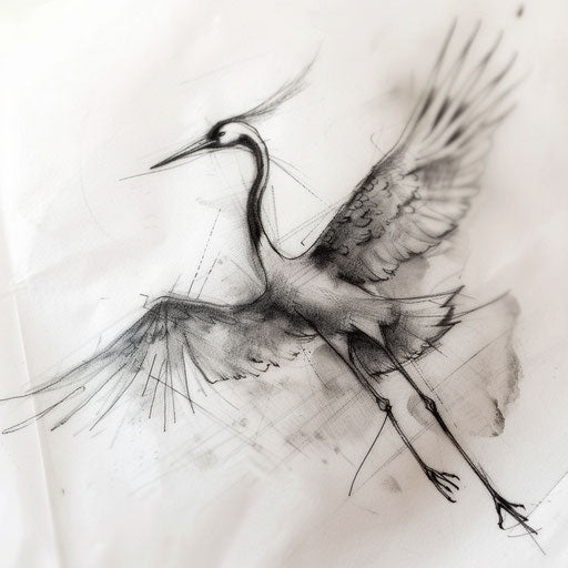 Elegant Korean crane bird tattoo, symbol of longevity and peace
