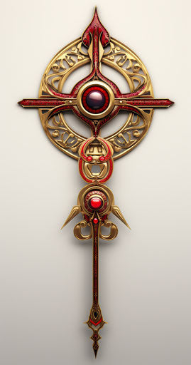 Egyptian cross with human eye, youthful energy, red and gold