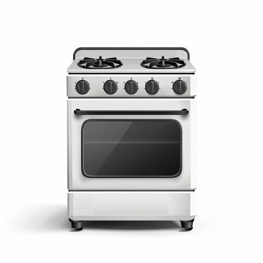 Stove clipart in photorealistic style with flat white background, soft lighting and detailed textures