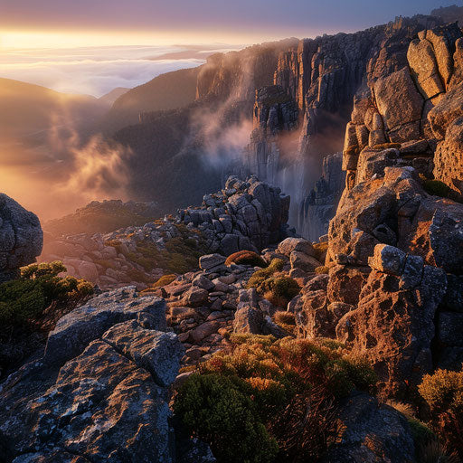 Rugged landscape at dawn in Tasmania