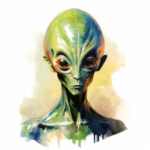 Alien clipart in the style of Oil painting, on a white background