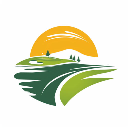 Stylish golf logo with golf course design on white background