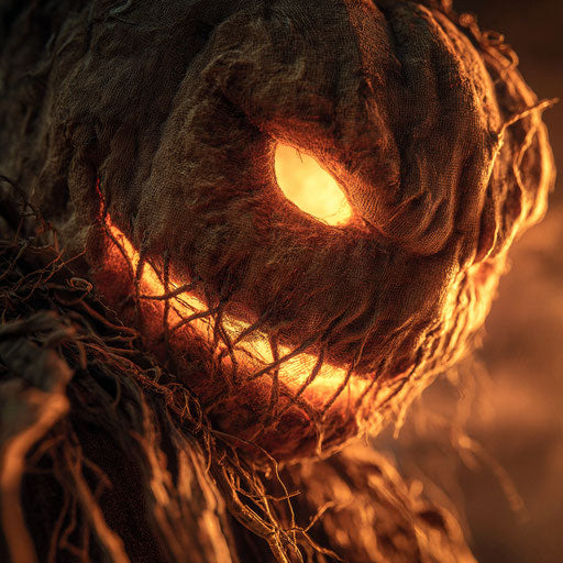 A Fearsome Glowing Jack-o'-Lantern in Dim Light