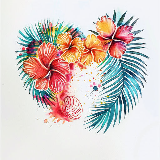 Tropical fingerprint heart tattoo with bright colors