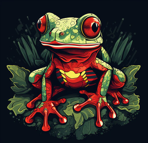 White frog in dark emerald and red style