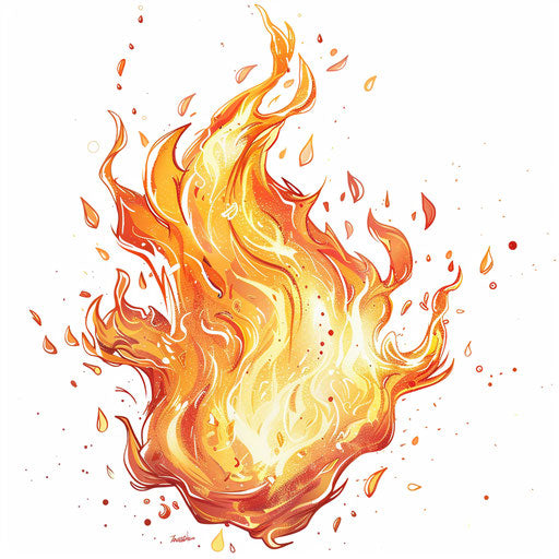 Fire clipart in a photorealistic style on a flat white background