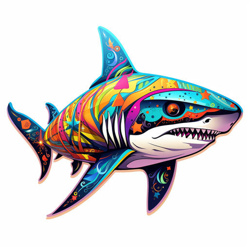 Colorful shark vector illustration in a playfully ornate style
