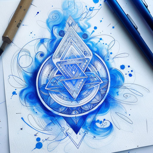 Contemporary design of throat chakra tattoo