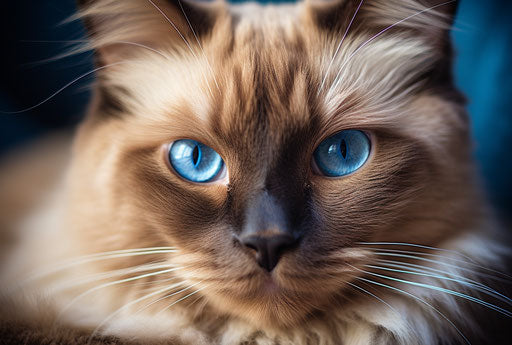 Cat with blue eyes, dark beige and dark aquamarine style
