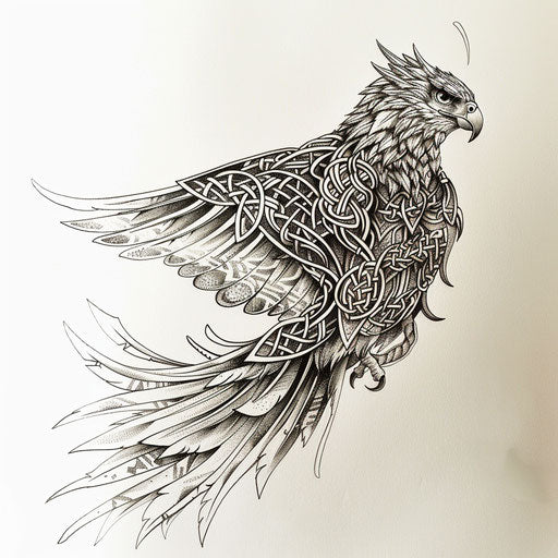 Celtic hawk tattoo design on white background