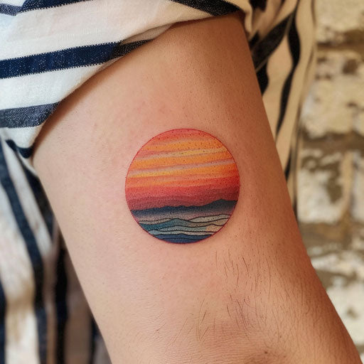 Modern sunset tattoo with minimalist circle