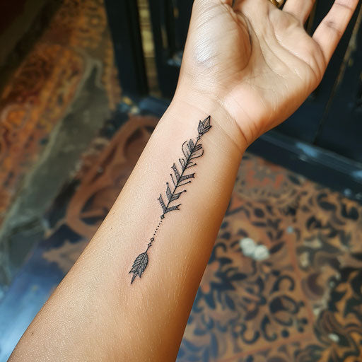 Tribal arrow wrist tattoo in style