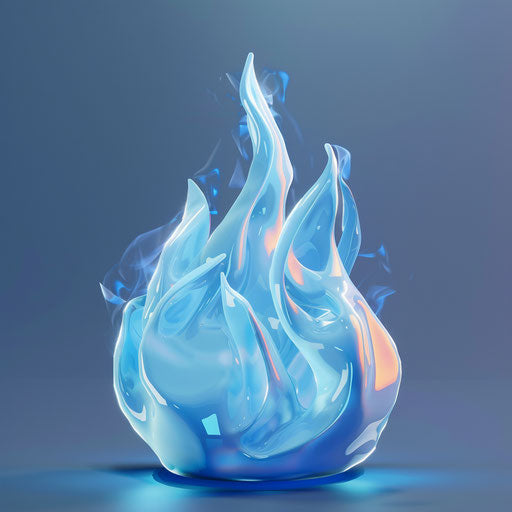 Blue or white flame symbol, whimsical cartoon style