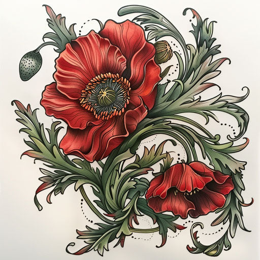 Neo-traditional poppy tattoo artwork