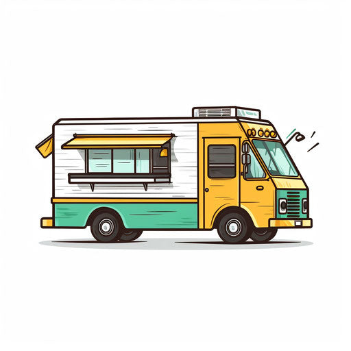 Minimalist-style food truck on white background