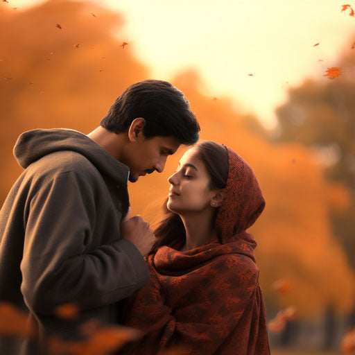Romantic love and heartfelt autumn in realistic style