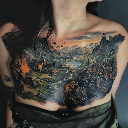 Epic narrative tattoo for women with heroic quests