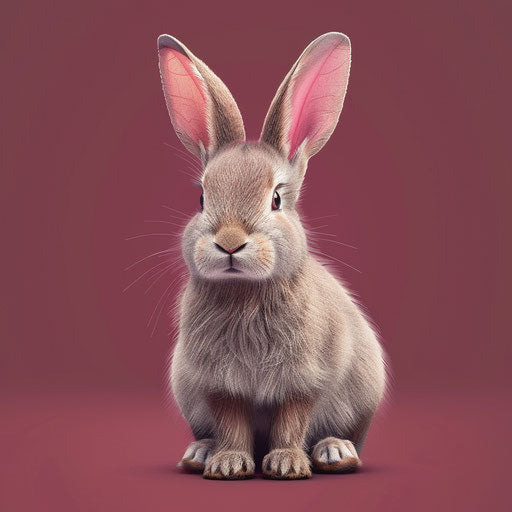 Realistic rabbit cartoon on rich burgundy background