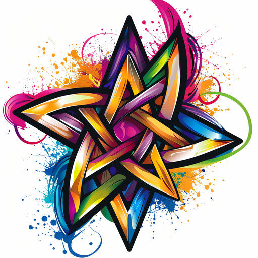 Vibrant tattoo sketch of a David star in clipart style with bold, flat colors