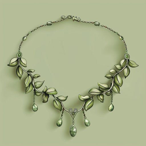 Realistic necklace clipart on muted olive background