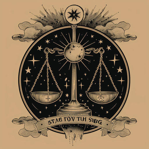 Vintage clipart sketch of Libra constellation in sepia tones