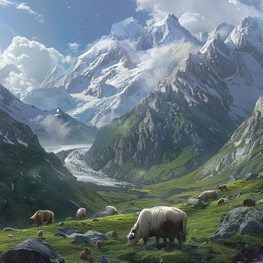 High-altitude scene with animals adapted to the mountains