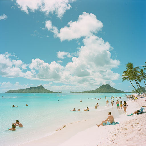 Lanikai Beach, Hawaii with families enjoying the sun and sea