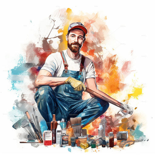 Handyman clipart in the style of Impressionistic Art