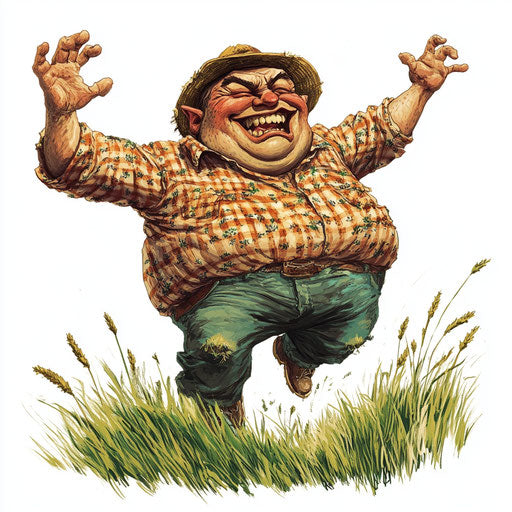 Humorous caricature of a field illustration with human characteristics, exaggerated chubby cheeks, long arms, floating in the air, vibrant colors, cartoon style, angry, high resolution, no background, isolated