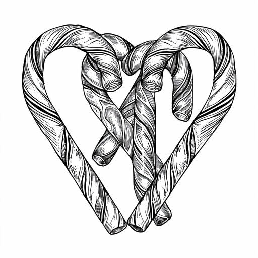 Sugar cane forms heart shape, coloring book page