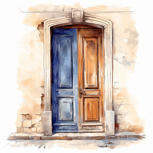 Door clipart in the style of Oil painting, on a white background