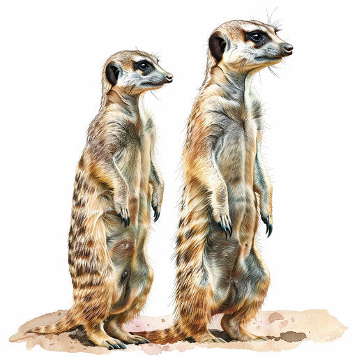 Two meerkats back to back, companionship and lookout theme, clear and detailed