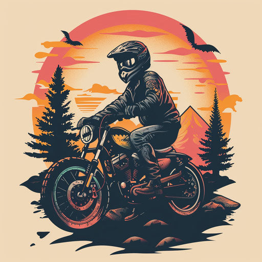 Biker at warm autumn sunset