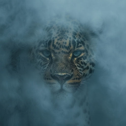 Haunting gaze of an Amur leopard in the foggy dawn