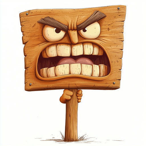 Humorous caricature of a sign with exaggerated human characteristics