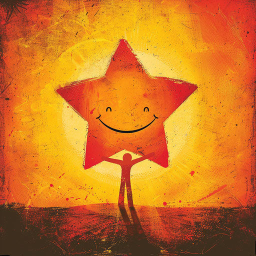 Emoji star silhouette with smiley face in the style of Cassius Marcellus Coolidge