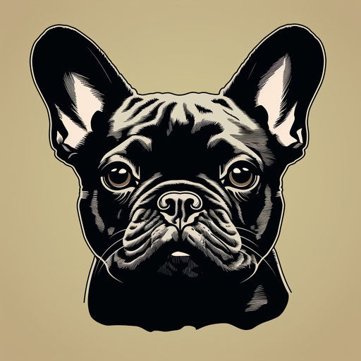 French bulldog in black-and-white style, distinct features