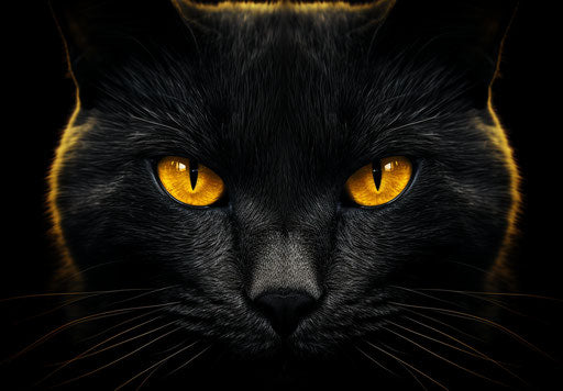 Black cat with dark yellow and dark gold style, symmetrical